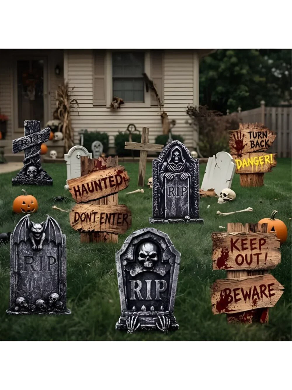 7 Pack Halloween Tombstones Decorations Outdoor Graveyard Signs with RIP